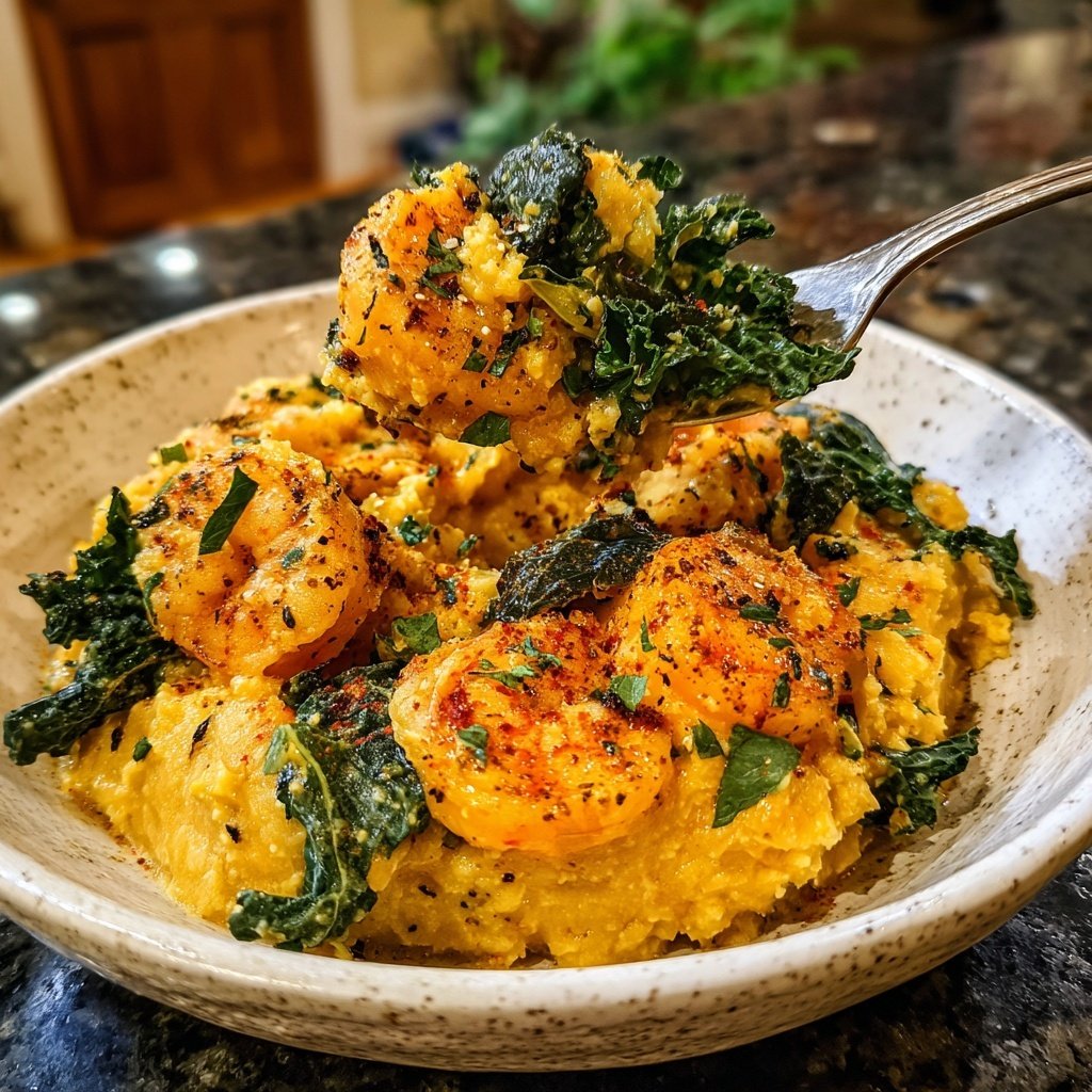 Spicy Shrimp Cauliflower Mash Kale