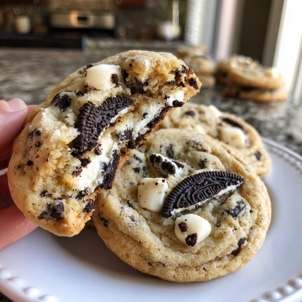 Thick Oreo Stuffed White Chocolate Chip Cookies